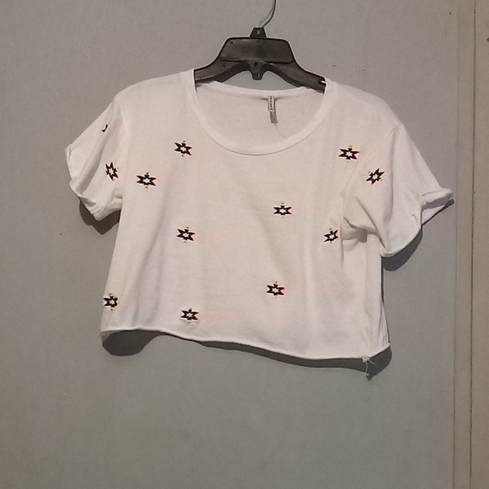Emma & Sam White Crop Top with Embroidered Accents